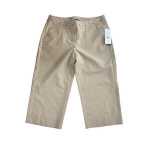 NWT Women’s Cropped Pants Hillard & Hanson Tan Stretch Straight Leg Capri Pants